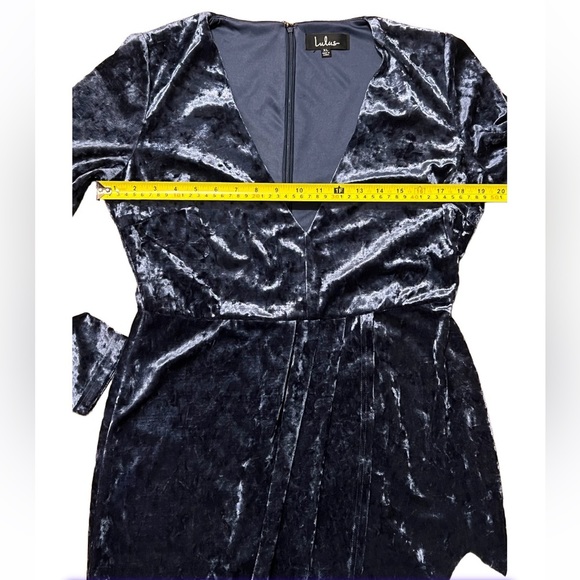 Lulus XL strong ambition slate blue velvet asymmetrical long sleeve dress - Picture 7 of 13